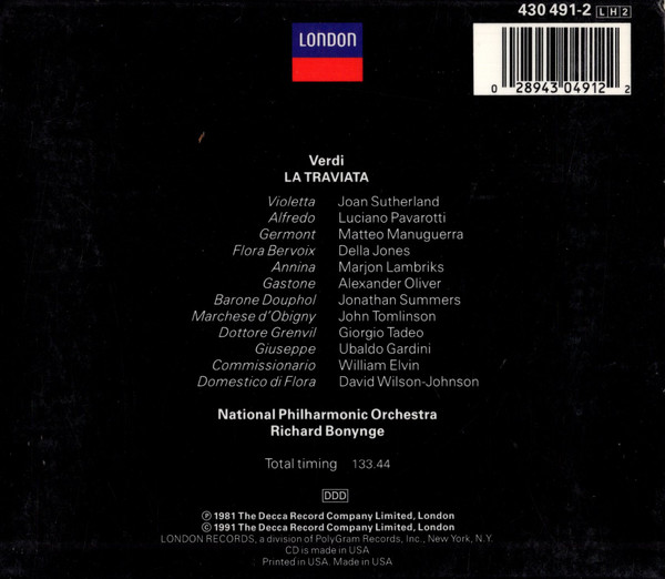 Giuseppe Verdi , Joan Sutherland , Luciano Pavarotti , Matteo Manuguerra , National Philharmonic Orchestra , Richard Bonynge - La Traviata (2CD - Boxset) [CD] | London Records (430 491-2) - 2