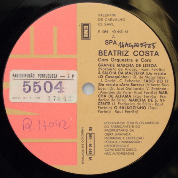 Beatriz Costa - Com Orquestra E Coro | EMI (8E 064 40443 M) - 3