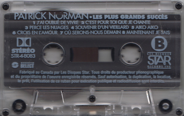 Patrick Norman - Les Grands Succès [Cassette] | Les Disques Star Records (STR-4-8083) - 4