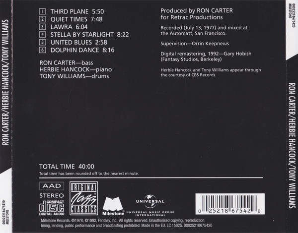 Ron Carter / Herbie Hancock / Anthony Williams - Third Plane | Original Jazz Classics (00025218675420) - 2 Ron Carter / Herbie Hancock / Anthony Williams - Third Plane | Original Jazz Classics (00025218675420) - 2