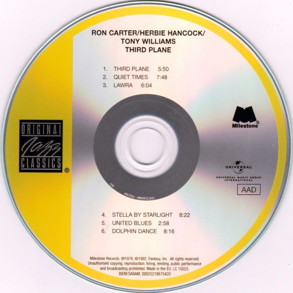 Ron Carter / Herbie Hancock / Anthony Williams - Third Plane | Original Jazz Classics (00025218675420) - 3 Ron Carter / Herbie Hancock / Anthony Williams - Third Plane | Original Jazz Classics (00025218675420) - 3