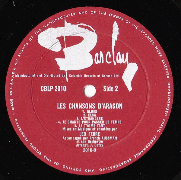 Léo Ferré - Les Chansons D'Aragon Chantées Par Léo Ferré | Barclay (CBLP 2010) - 4