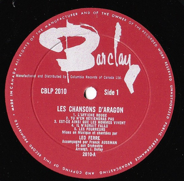 Léo Ferré - Les Chansons D'Aragon Chantées Par Léo Ferré | Barclay (CBLP 2010) - 3