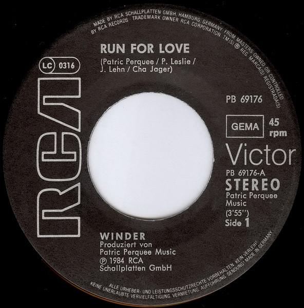Winder - Run For Love | RCA Victor (PB 69176) - 2