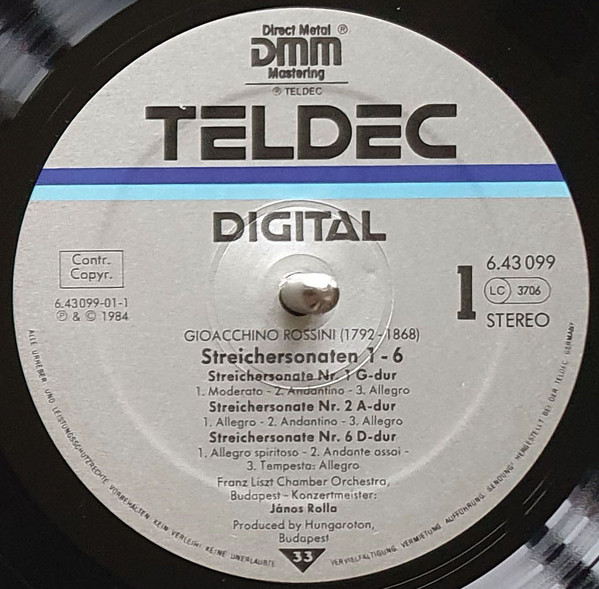 Gioacchino Rossini - Streichersonaten 1-6 String Sonatas | TELDEC (6.43099 AZ) - 2