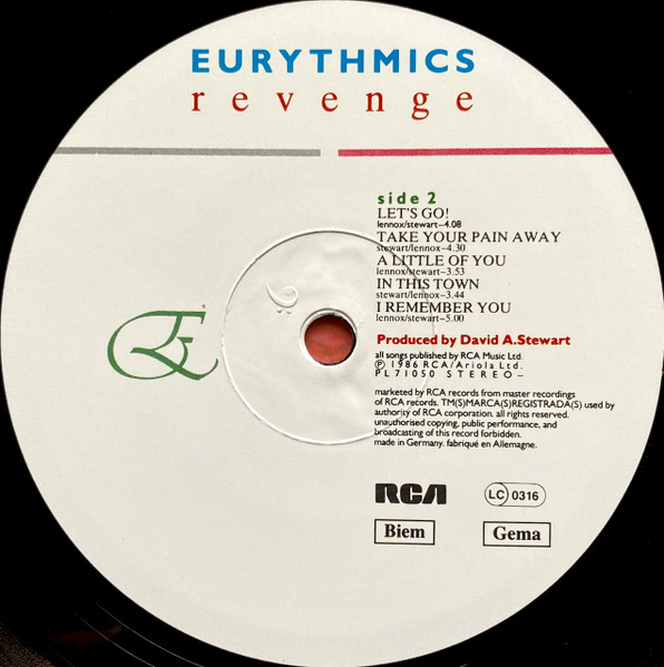 Eurythmics - Revenge | RCA (PL 71050) - 4 Eurythmics - Revenge | RCA (PL 71050) - 4