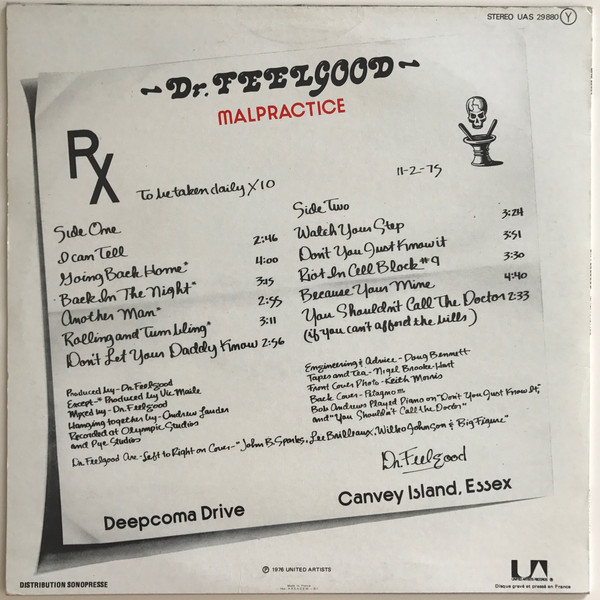 Dr. Feelgood - Malpractice | United Artists Records (UAS 29880) - 2 Dr. Feelgood - Malpractice | United Artists Records (UAS 29880) - 2