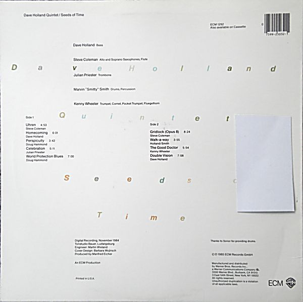 Dave Holland Quintet - Seeds Of Time | ECM Records (1-25032) - 2 Dave Holland Quintet - Seeds Of Time | ECM Records (1-25032) - 2