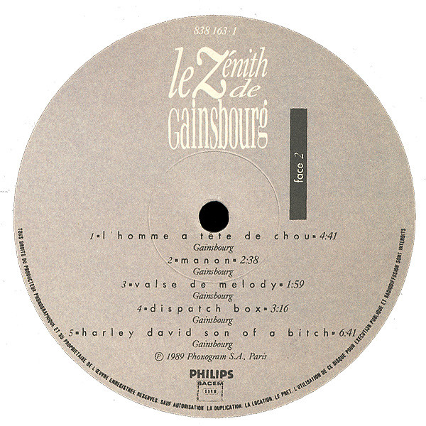 Serge Gainsbourg - Le Zénith De Gainsbourg | Philips (838 162-1) - 4 Serge Gainsbourg - Le Zénith De Gainsbourg | Philips (838 162-1) - 4