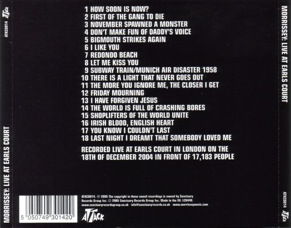 Morrissey - Live At Earls Court | Attack Records (ATKCD014) - 2