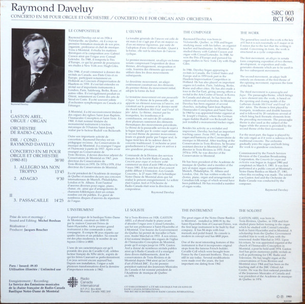 Raymond Daveluy , Gaston Arel - Concerto En Mi Pour Orgue Et Orchestre | Radio Canada International (RCI 560) - 2 Raymond Daveluy , Gaston Arel - Concerto En Mi Pour Orgue Et Orchestre | Radio Canada International (RCI 560) - 2