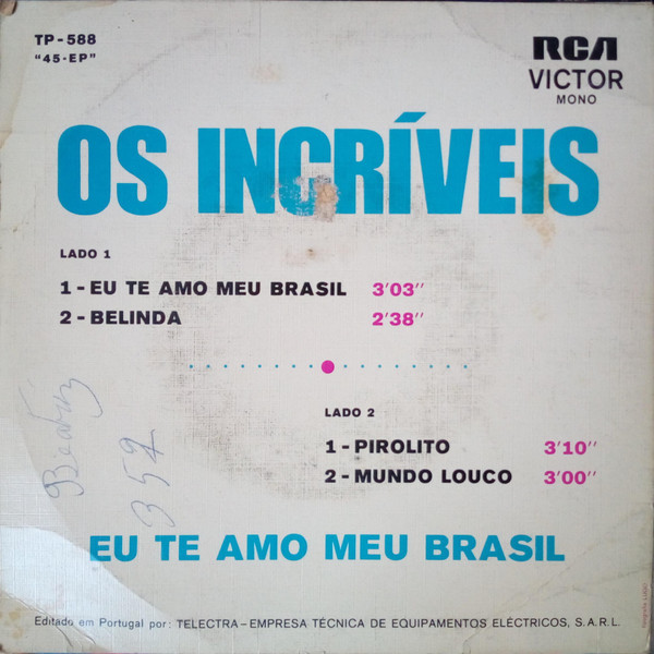 Os Incríveis - Eu Te Amo Meu Brasil | RCA Victor (TP-588) - 2