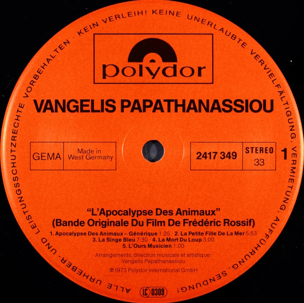Evangelos Papathanassiou - L'Apocalypse Des Animaux | Polydor (2417 349) - 4