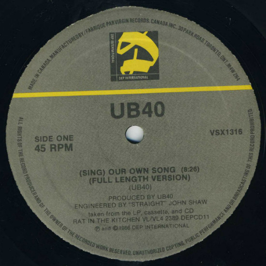 UB40 - (Sing) Our Own Song (12") [Vinyl] | DEP International (VSX 1316) - 3