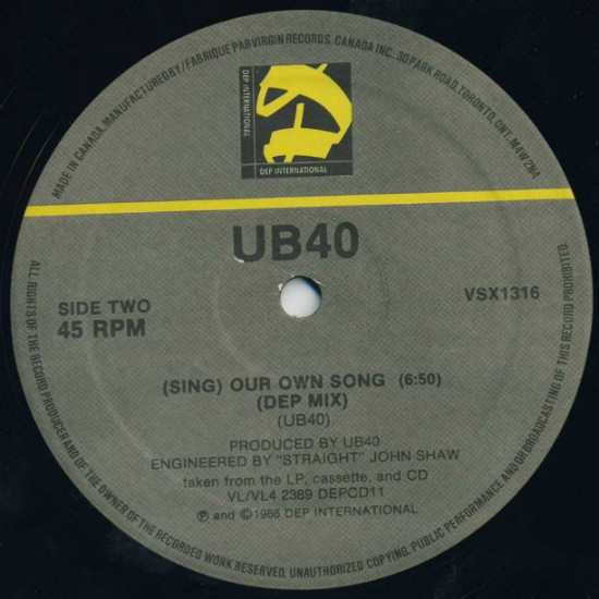 UB40 - (Sing) Our Own Song (12") [Vinyl] | DEP International (VSX 1316) - 4