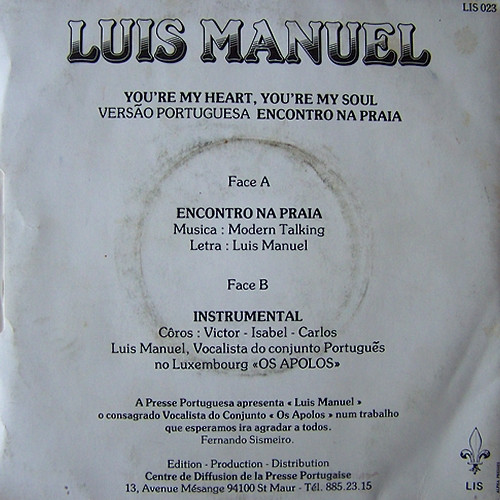 Luis Manuel - Versão Portuguesa - Encontro Na Praia - You're My Heart, You're My Soul | Lis (LIS 023) - main