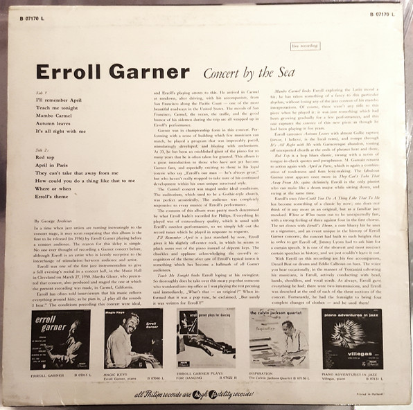 Erroll Garner - Concert By The Sea | Philips (B 07170 L) - 2 Erroll Garner - Concert By The Sea | Philips (B 07170 L) - 2