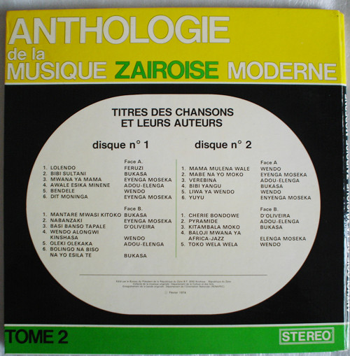 Various - Anthologie De La Musique Zaïroise Moderne Tome 2 | Le Bureau Du Président De La République Du Zaïre (REZ 001 301 173) - 2