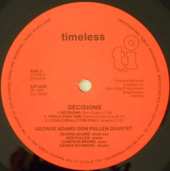 George Adams - Don Pullen Quartet - Decisions | Timeless (SJP 205) - 4 George Adams - Don Pullen Quartet - Decisions | Timeless (SJP 205) - 4