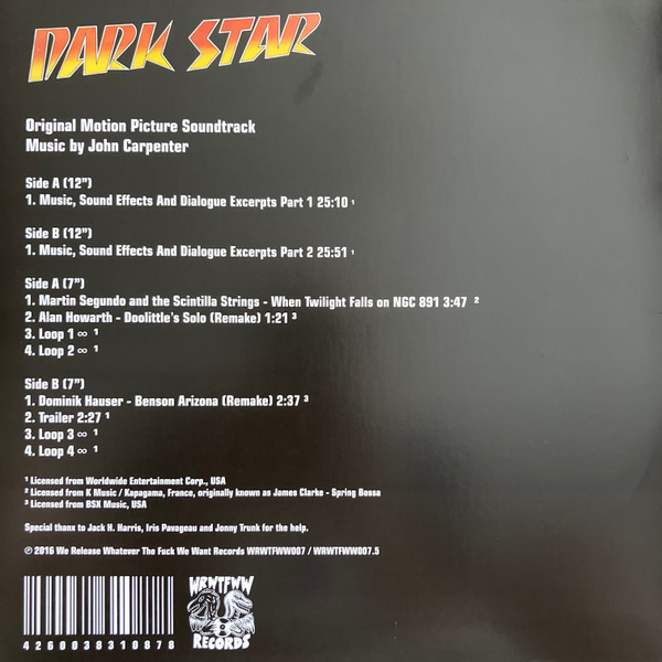 John Carpenter - Dark Star (Original Motion Picture Soundtrack) | We Release Whatever The Fuck We Want Records (WRWTFWW007) - 2