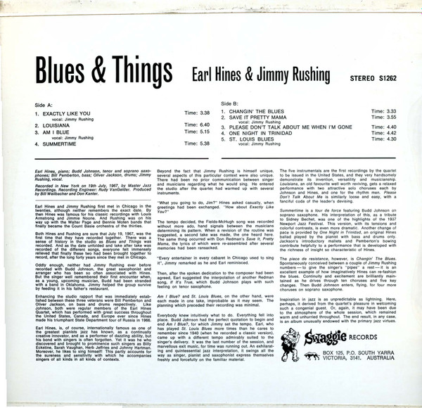 Earl Hines And Jimmy Rushing - Blues And Things | Swaggie Records (S1262) - 2 Earl Hines And Jimmy Rushing - Blues And Things | Swaggie Records (S1262) - 2