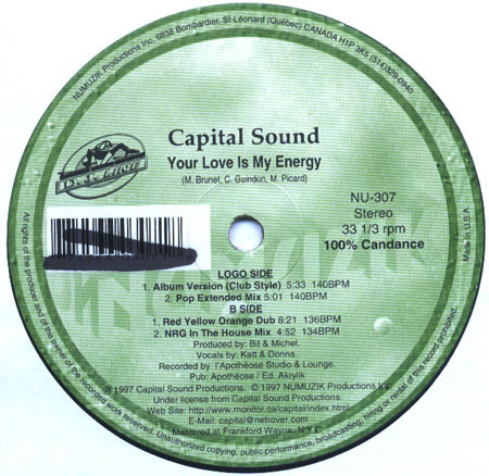 Capital Sound - Your Love Is My Energy | Numuzik Inc. (NU-307)