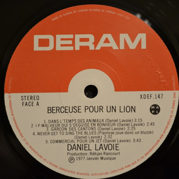 Daniel Lavoie - Berceuse Pour Un Lion | Deram (XDEF-147) - 4