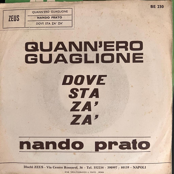 Nando Prato - Quann'ero Guaglione / Dove Sta Za' Za' | Zeus (BE 230) - 2