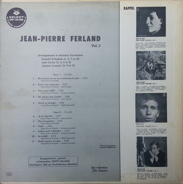 Jean-Pierre Ferland - Vol. 3 [Vinyl] | Select (SSP-24106) - 2