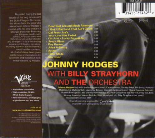 Johnny Hodges With Billy Strayhorn And The Orchestra - Johnny Hodges With Billy Strayhorn And The Orchestra | Verve Records (557 543-2) - 2 Johnny Hodges With Billy Strayhorn And The Orchestra - Johnny Hodges With Billy Strayhorn And The Orchestra | Verve Records (557 543-2) - 2