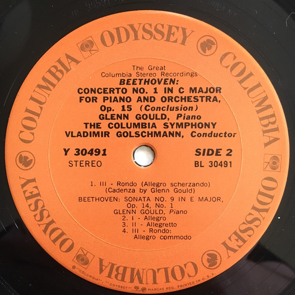 Glenn Gould / Ludwig van Beethoven , Columbia Symphony Orchestra , Vladimir Golschmann - Piano Concerto No. 1, Piano Sonata Op. 14 No. 1 | Columbia Odyssey (Y30491) - 4