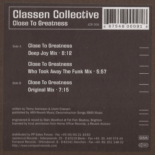 Classen Collective - Close To Greatness | Jazzanova Compost Records (JCR) (JCR 009) - 3 Classen Collective - Close To Greatness | Jazzanova Compost Records (JCR) (JCR 009) - 3