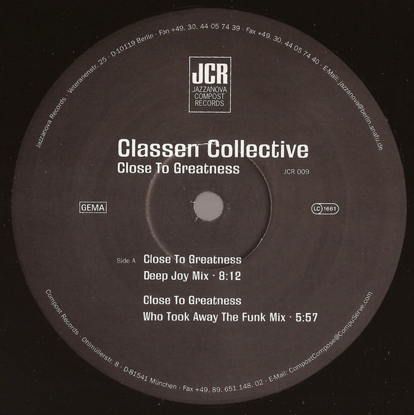 Classen Collective - Close To Greatness | Jazzanova Compost Records (JCR) (JCR 009) - main Classen Collective - Close To Greatness | Jazzanova Compost Records (JCR) (JCR 009) - main