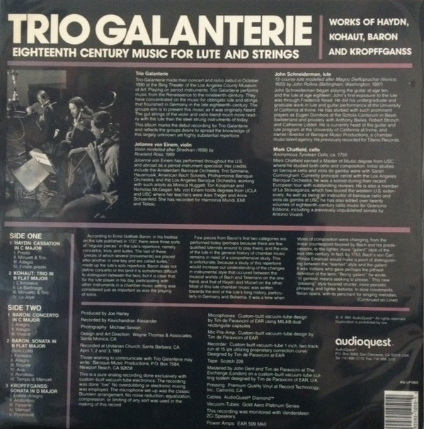 Trio Galanterie - Eighteenth Century Music For Lute And Strings | AudioQuest Music (AQ-LP 1005) - main