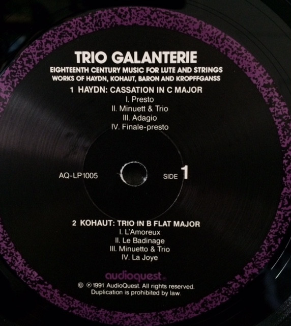 Trio Galanterie - Eighteenth Century Music For Lute And Strings | AudioQuest Music (AQ-LP 1005) - 2