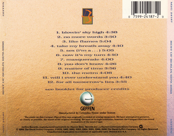 Berlin - Best Of Berlin 1979 - 1988 | Geffen Records (M2G 24187) - 4 Berlin - Best Of Berlin 1979 - 1988 | Geffen Records (M2G 24187) - 4