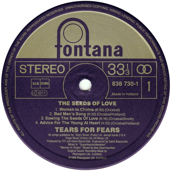 Tears For Fears - The Seeds Of Love | Fontana (838 730-1) - 3