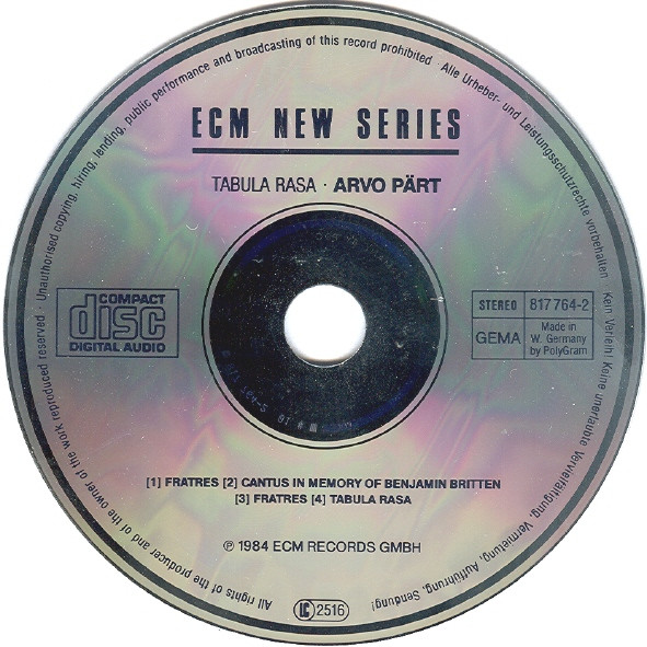 Arvo Pärt - Tabula Rasa | ECM New Series (ECM 1275) - 3 Arvo Pärt - Tabula Rasa | ECM New Series (ECM 1275) - 3