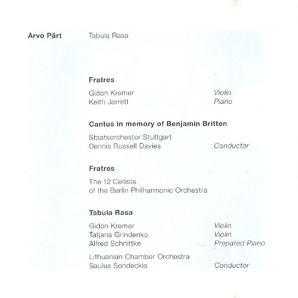 Arvo Pärt - Tabula Rasa | ECM New Series (ECM 1275) - 4 Arvo Pärt - Tabula Rasa | ECM New Series (ECM 1275) - 4