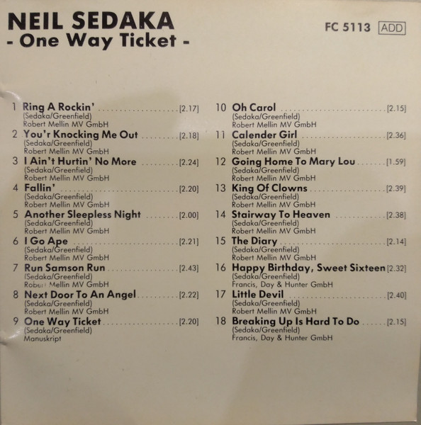 Neil Sedaka - One Way Ticket | 5 Color (FC 5113) - 2