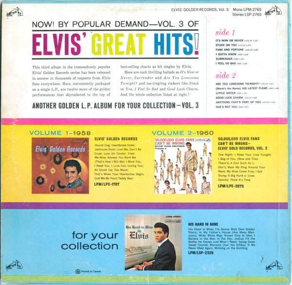 Elvis Presley - Elvis' Golden Records, Vol. 3 | RCA Victor (LSP 2765) - 2