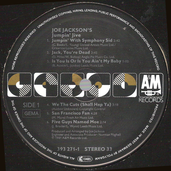 Joe Jackson - Joe Jackson's Jumpin' Jive | A&M Records (393 271-1) - 3 Joe Jackson - Joe Jackson's Jumpin' Jive | A&M Records (393 271-1) - 3