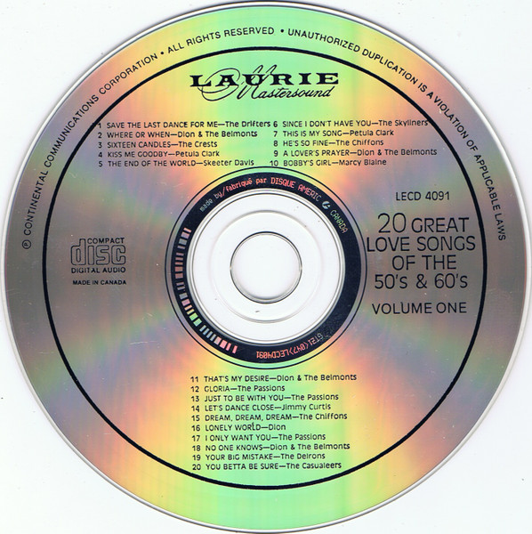 Various - 20 Great Love Songs Of The 50's & 60's–Volume One | Laurie Records (LECD 4091) - 2 Various - 20 Great Love Songs Of The 50's & 60's–Volume One | Laurie Records (LECD 4091) - 2