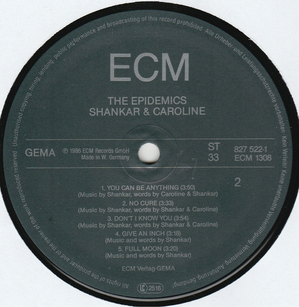 The Epidemics : Shankar / Caroline - The Epidemics | ECM Records (ECM 1308) - 4 The Epidemics : Shankar / Caroline - The Epidemics | ECM Records (ECM 1308) - 4