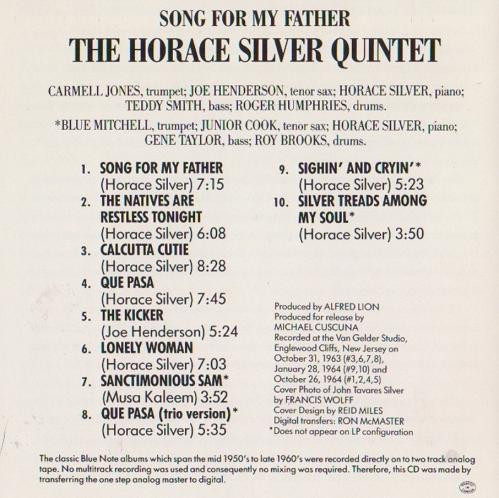 The Horace Silver Quintet - Song For My Father | Blue Note (CDP 7 84185 2) - 3