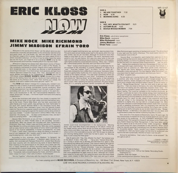 Eric Kloss - Now | Muse Records (MR 5147) - 2