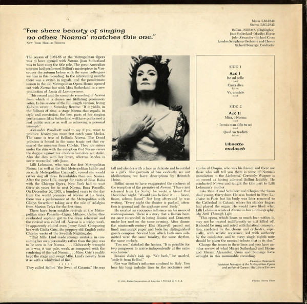 Vincenzo Bellini , Joan Sutherland - Norma (Highlights) | RCA Victor Red Seal (LSC-2842) - 2 Vincenzo Bellini , Joan Sutherland - Norma (Highlights) | RCA Victor Red Seal (LSC-2842) - 2