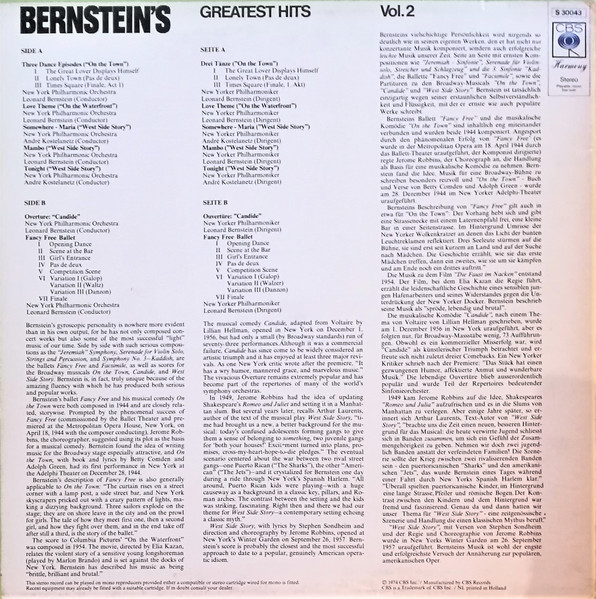 Leonard Bernstein , New York Philharmonic , André Kostelanetz - Bernstein's Greatest Hits Vol. 2 | CBS Harmony (S 30043) - 2