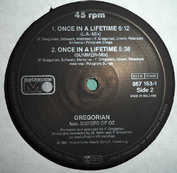 Gregorian feat. Sisters Of Oz - Once In A Lifetime | Metronome (867 153-1) - 2