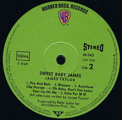 James Taylor - Sweet Baby James | Warner Bros. Records (46 043) - 3